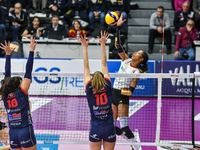 Wilma Salas of SMI Roma Volley is in action during the Serie A1 Tigota match between Reale Mutua Fenera Chieri '76 and SMI Roma Volley at Pa...