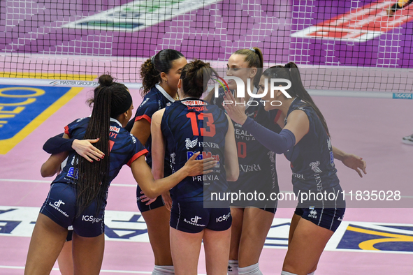 Reale Mutua Fenera Chieri '76 celebrates scoring a point during the Serie A1 Tigota match between Reale Mutua Fenera Chieri '76 and SMI Roma...