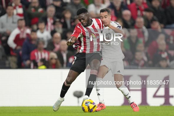 Inaki Williams right winger of Athletic Club and Ghana and Lucas Vazquez right winger of Real Madrid and Spain compete for the ball during t...