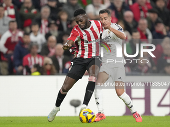 Inaki Williams right winger of Athletic Club and Ghana and Lucas Vazquez right winger of Real Madrid and Spain compete for the ball during t...