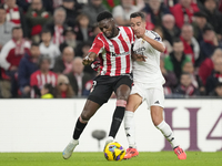 Inaki Williams right winger of Athletic Club and Ghana and Lucas Vazquez right winger of Real Madrid and Spain compete for the ball during t...