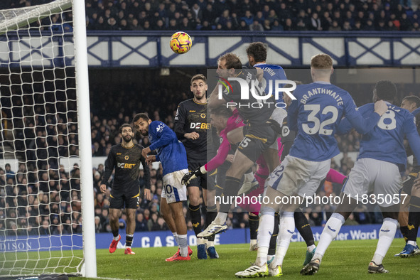 Dominic Calvert-Lewin #9 of Everton F.C. scores a goal during the Premier League match between Everton and Wolverhampton Wanderers at Goodis...