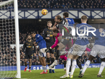 Dominic Calvert-Lewin #9 of Everton F.C. scores a goal during the Premier League match between Everton and Wolverhampton Wanderers at Goodis...