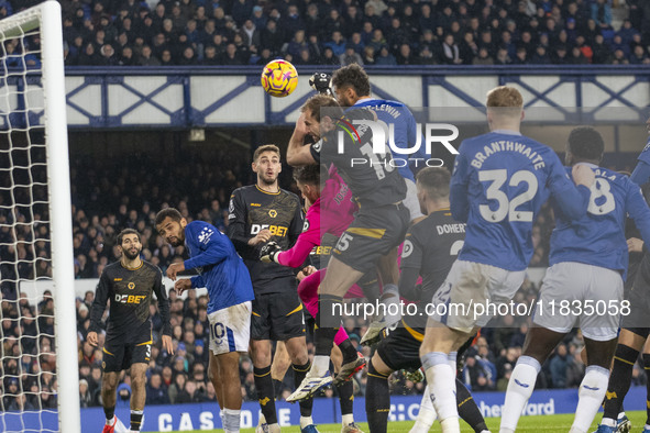 Dominic Calvert-Lewin #9 of Everton F.C. scores a goal during the Premier League match between Everton and Wolverhampton Wanderers at Goodis...