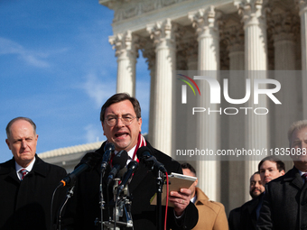 Tennessee Attorney General Jonathan Skrmetti speaks during a press conference following oral arguments at the Supreme Court on his state's b...