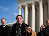 Tennessee Attorney General Jonathan Skrmetti speaks during a press conference following oral arguments at the Supreme Court on his state's b...