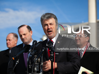 Alabama Attorney General Steve Marshall speaks during a press conference following oral arguments at the Supreme Court on Tennessee's ban on...