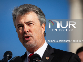 Alabama Attorney General Steve Marshall speaks during a press conference following oral arguments at the Supreme Court on Tennessee's ban on...