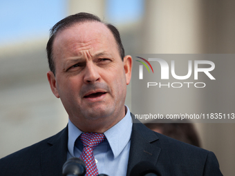 South Carolina Attorney General Alan Wilson speaks during a press conference following oral arguments at the Supreme Court on Tennessee's ba...