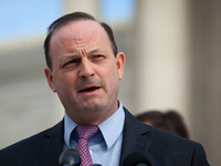 South Carolina Attorney General Alan Wilson speaks during a press conference following oral arguments at the Supreme Court on Tennessee's ba...