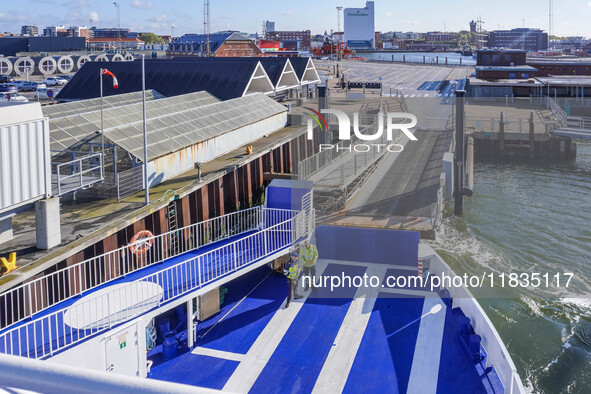 A fully electric ferry connecting Esbjerg, Jutland, and Fano Island is seen in Esbjerg port, Denmark, on April 29, 2024. 