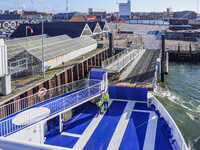 A fully electric ferry connecting Esbjerg, Jutland, and Fano Island is seen in Esbjerg port, Denmark, on April 29, 2024. (