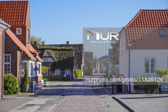 A general view of the traditional Danish houses is seen on the island in Nordby, Fano Island, Denmark, on April 29, 2024. 