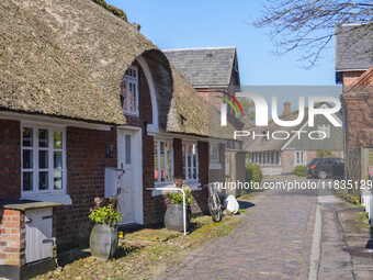 A general view of the traditional Danish houses is seen on the island in Nordby, Fano Island, Denmark, on April 29, 2024. (