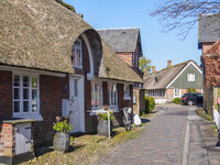 A general view of the traditional Danish houses is seen on the island in Nordby, Fano Island, Denmark, on April 29, 2024. (