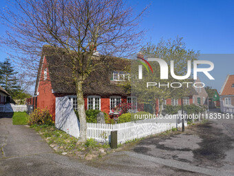 A general view of the traditional Danish houses is seen on the island in Nordby, Fano Island, Denmark, on April 29, 2024. (