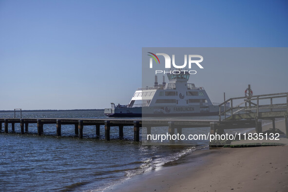 The all-electric ferry that runs between Island and Esbjerg, belonging to the Fanolinjen, is seen in Nordby, Fano Island, Denmark, on April...