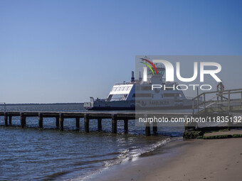 The all-electric ferry that runs between Island and Esbjerg, belonging to the Fanolinjen, is seen in Nordby, Fano Island, Denmark, on April...