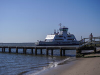 The all-electric ferry that runs between Island and Esbjerg, belonging to the Fanolinjen, is seen in Nordby, Fano Island, Denmark, on April...