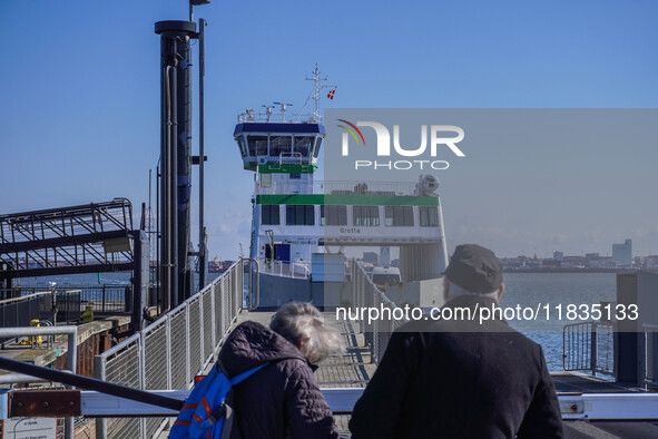 The all-electric ferry that runs between Island and Esbjerg, belonging to the Fanolinjen, is seen in Nordby, Fano Island, Denmark, on April...