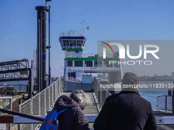 The all-electric ferry that runs between Island and Esbjerg, belonging to the Fanolinjen, is seen in Nordby, Fano Island, Denmark, on April...