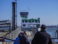 The all-electric ferry that runs between Island and Esbjerg, belonging to the Fanolinjen, is seen in Nordby, Fano Island, Denmark, on April...