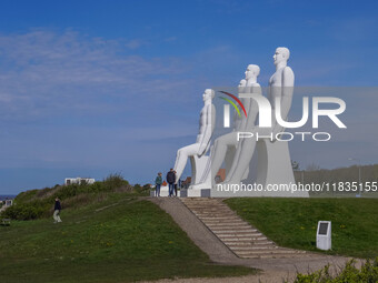 The Man Meets the Sea giant sculpture by Svend Wiig Hansen is seen in Esbjerg, Jutland, Denmark, on April 28, 2024. (