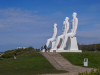 The Man Meets the Sea giant sculpture by Svend Wiig Hansen is seen in Esbjerg, Jutland, Denmark, on April 28, 2024. (