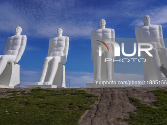 The Man Meets the Sea giant sculpture by Svend Wiig Hansen is seen in Esbjerg, Jutland, Denmark, on April 28, 2024. (