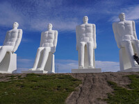 The Man Meets the Sea giant sculpture by Svend Wiig Hansen is seen in Esbjerg, Jutland, Denmark, on April 28, 2024. (