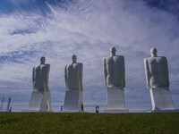 The Man Meets the Sea giant sculpture by Svend Wiig Hansen is seen in Esbjerg, Jutland, Denmark, on April 28, 2024. (