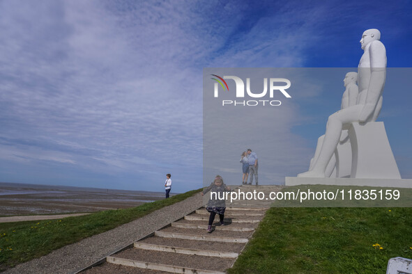 The Man Meets the Sea giant sculpture by Svend Wiig Hansen is seen in Esbjerg, Jutland, Denmark, on April 28, 2024. 