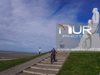 The Man Meets the Sea giant sculpture by Svend Wiig Hansen is seen in Esbjerg, Jutland, Denmark, on April 28, 2024. (