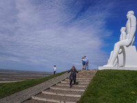 The Man Meets the Sea giant sculpture by Svend Wiig Hansen is seen in Esbjerg, Jutland, Denmark, on April 28, 2024. (