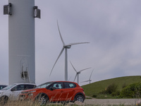 Wind turbines are seen in Esbjerg, Jutland, Denmark, on April 28, 2024. (