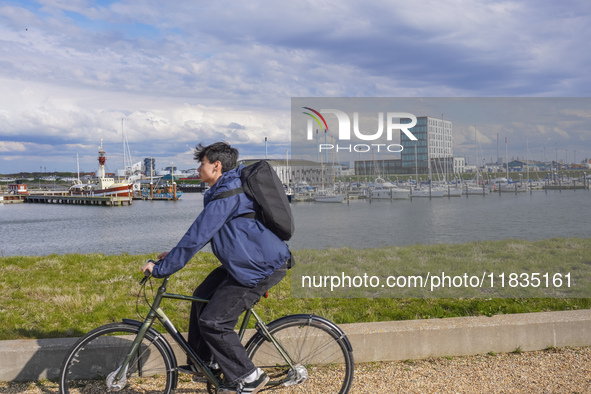 A general view of the port and shipyard is seen in Esbjerg, Jutland, Denmark, on April 29, 2024. 