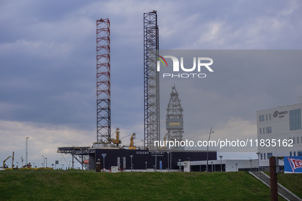 A general view of the port and shipyard is seen in Esbjerg, Jutland, Denmark, on April 29, 2024. 