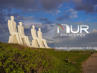 The Man Meets the Sea giant sculpture by Svend Wiig Hansen is seen in Esbjerg, Jutland, Denmark, on April 28, 2024. (