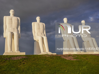 The Man Meets the Sea giant sculpture by Svend Wiig Hansen is seen in Esbjerg, Jutland, Denmark, on April 28, 2024. (