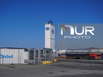 The Blue Water shipping company building in the port is seen in Esbjerg, Jutland, Denmark, on April 29, 2024. (