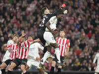 Antonio Rudiger centre-back of Real Madrid and Germany and Julen Agirrezabala goalkeeper of Athletic Club and Spain compete for the ball dur...