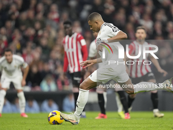 Kylian Mbappe centre-forward of Real Madrid and France  shooting to goal during the La Liga match between Athletic Club and Real Madrid CF a...