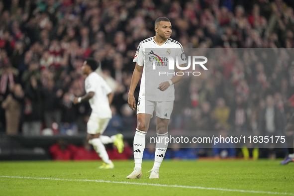 Kylian Mbappe centre-forward of Real Madrid and France   dejected after failed a penalty during the La Liga match between Athletic Club and...