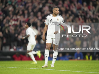 Kylian Mbappe centre-forward of Real Madrid and France   dejected after failed a penalty during the La Liga match between Athletic Club and...