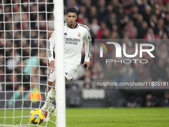 Jude Bellingham central midfield of Real Madrid and England celebrates after scoring his sides first goal during the La Liga match between A...