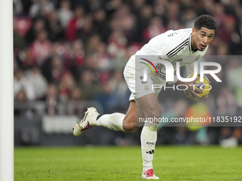 Jude Bellingham central midfield of Real Madrid and England celebrates after scoring his sides first goal during the La Liga match between A...