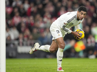 Jude Bellingham central midfield of Real Madrid and England celebrates after scoring his sides first goal during the La Liga match between A...