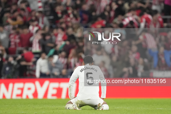 Jude Bellingham central midfield of Real Madrid and England dejected after Athletic second goal during the La Liga match between Athletic Cl...