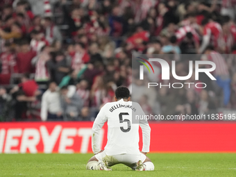 Jude Bellingham central midfield of Real Madrid and England dejected after Athletic second goal during the La Liga match between Athletic Cl...