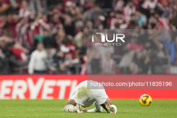 Jude Bellingham central midfield of Real Madrid and England dejected after Athletic second goal during the La Liga match between Athletic Cl...